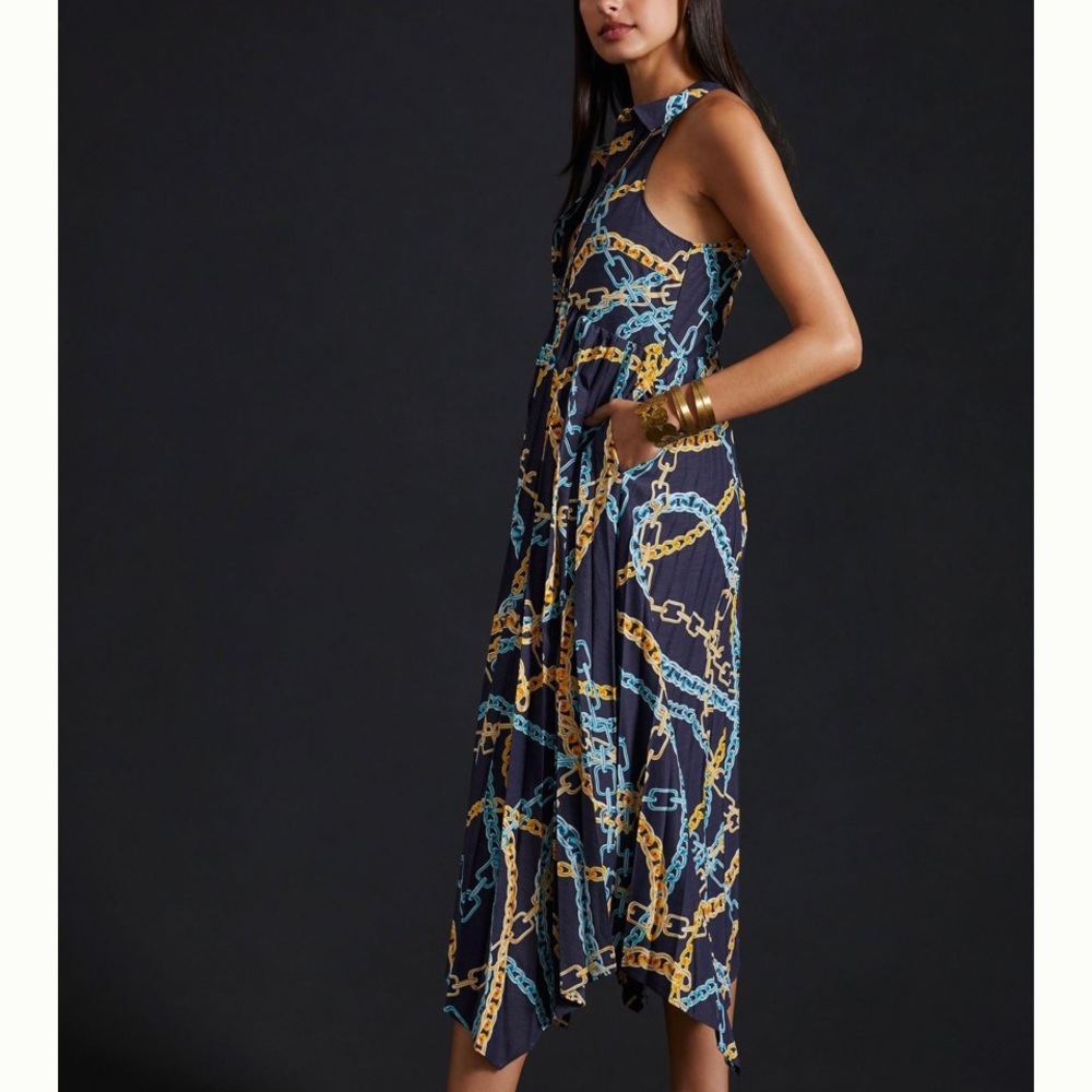 COPY - ANTHROPOLOGIE MAEVE PLEATED MIDI SHIRT DRESS SIZE XS TO S BLUE NWT